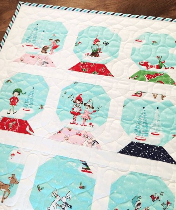 Snow Globe And Pixie Noel Mini Quilt With The Easiest Snowball Block Quilting Cubby