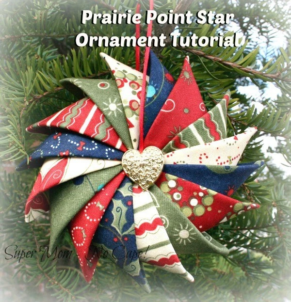 quilted fabric ornaments with prairie points star