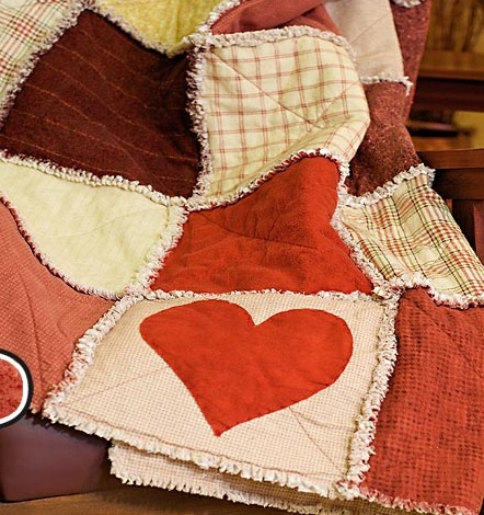 rustic rag quilt with a Valentine heart