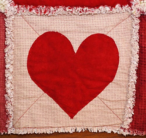 rustic rag quilt with valentine heart