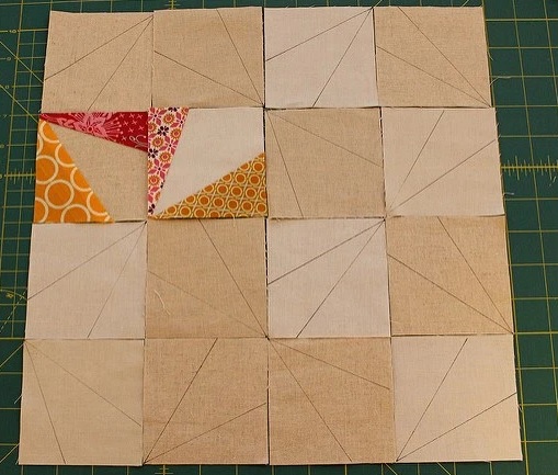 pinwheel blocks laid out