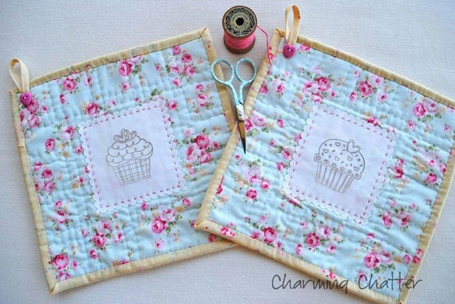 square hot pots cabbage rose fabric