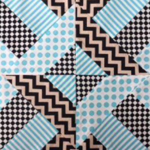 zigzag fabric with blue polka dots