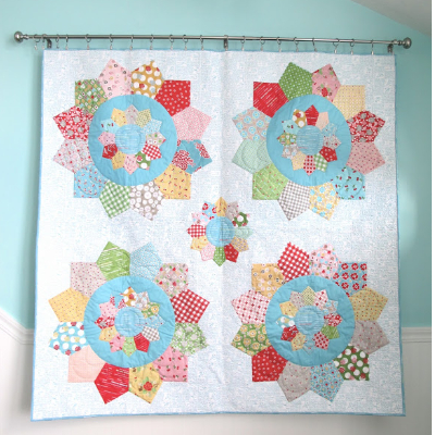 dresden plate wall quilt aqua blue