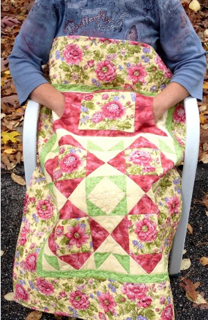 Lovie lap quilt with pockets garden flowers