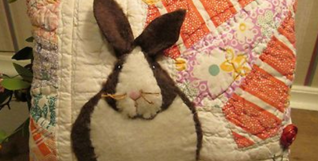 Vintage Quilt bunny and eggs pillow cover