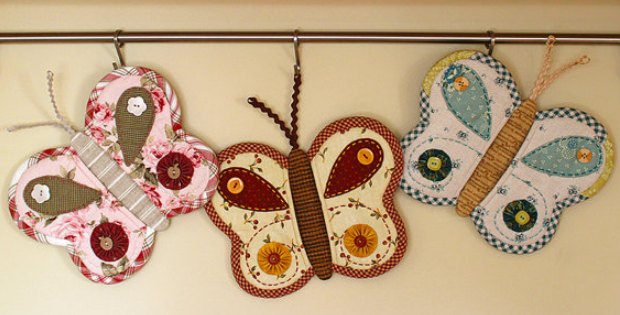 quilted potholders with butterflys