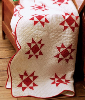 touching stars quilt red and white red scallop border