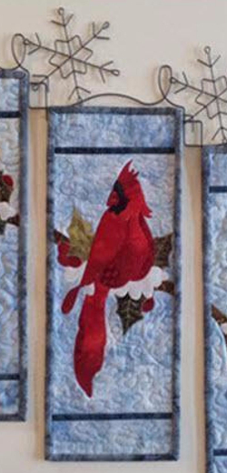 winter scene Cardinal wall quilt 3 sections