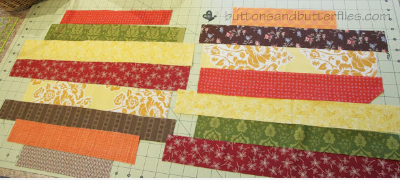 fabric strips for autumn leaves mugrugs