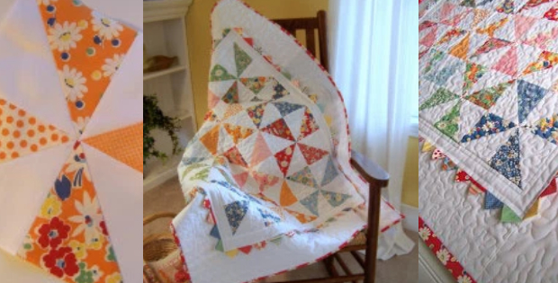 One Charm Pack Quilt Pattern With Pinwheels Framed In