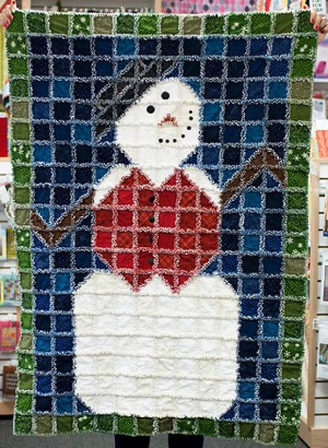 snowman rag quilt red and blue