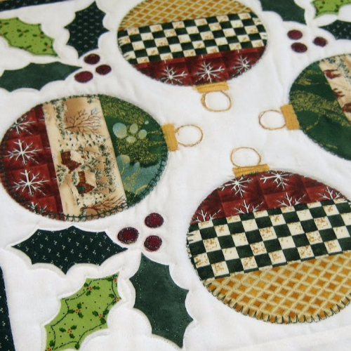Christmas ornaments quilted table topper