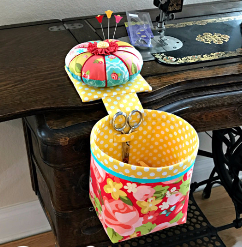 fat quarter friendly scrap basket and pincushion