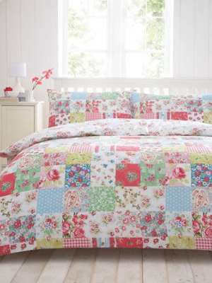 four patch quilt floral fabric roses