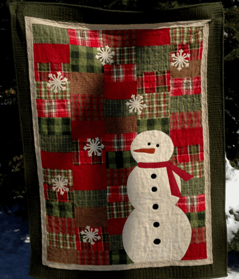 Snowman Flannel quilt with snowflakes Storm Watcher