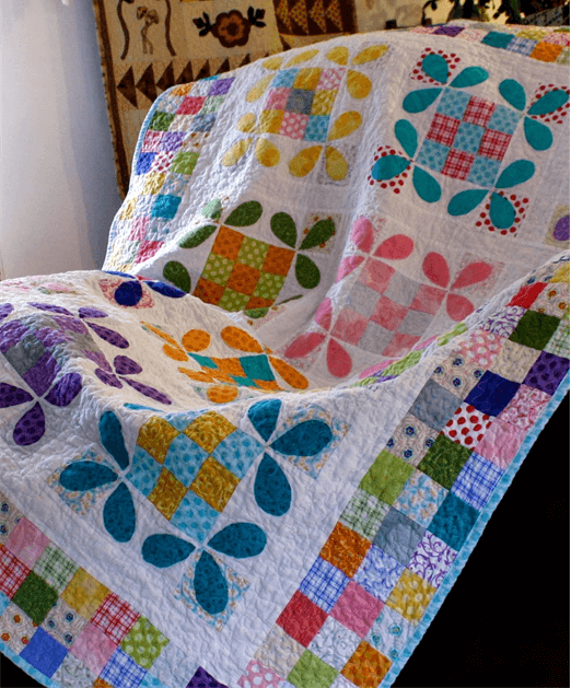 Honey bee nine patch baby quilt