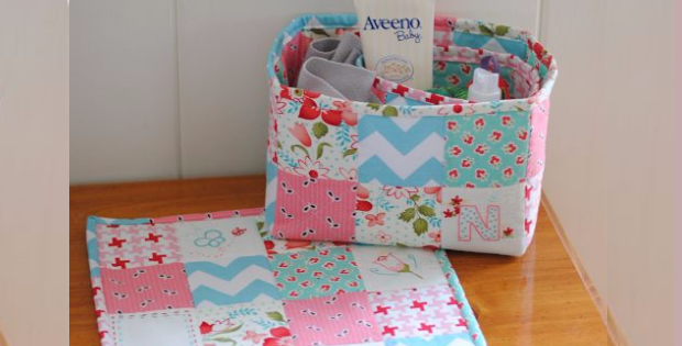 Fabric baskets and matching bedside table mat