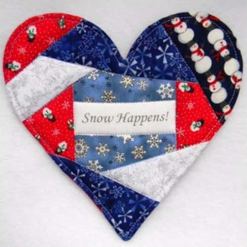 heart mug rug with a message Snow Happens