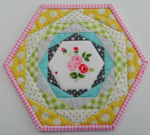 hexagon trivet floral fabric center
