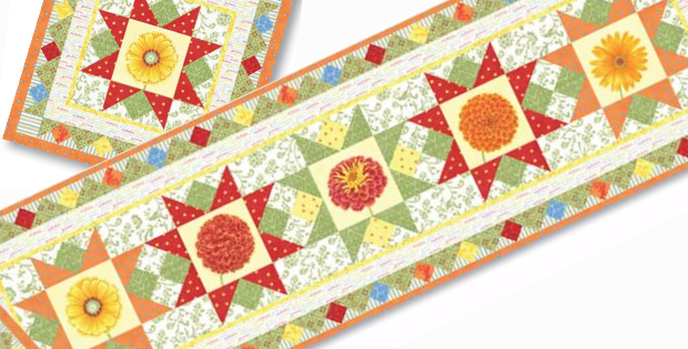 Table runner flying geese quilt blocks and flowers