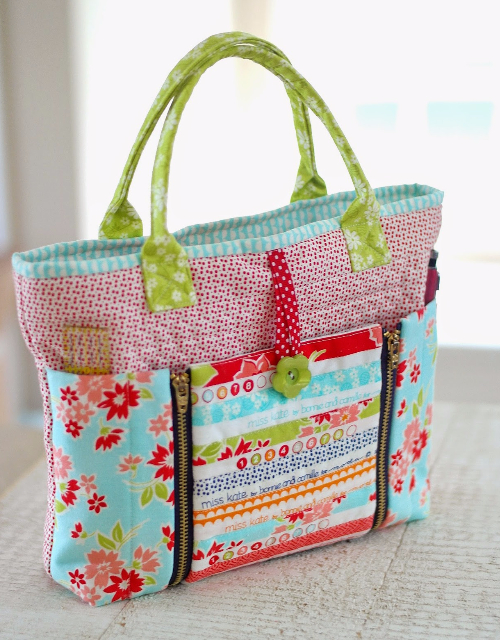 sewing bag with fold down pocket