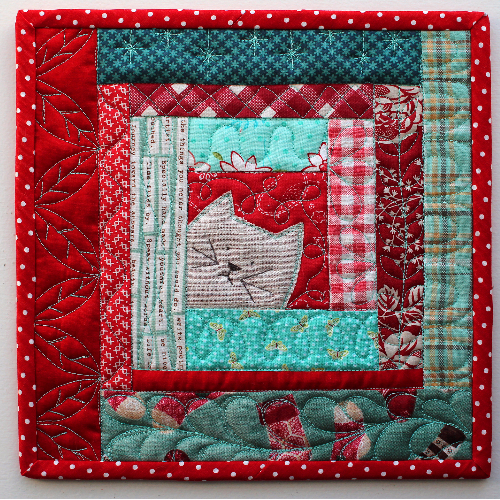 log cabin potholder pattern with cute cat