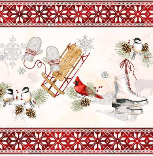 Winter Celebration Red Rooster fabric holiday print