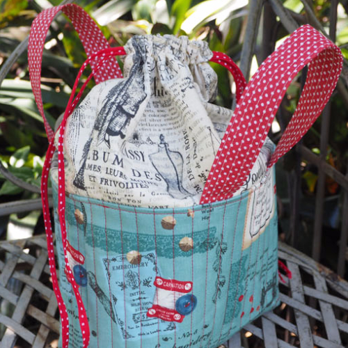 Fabric Sewing Basket with drawstring