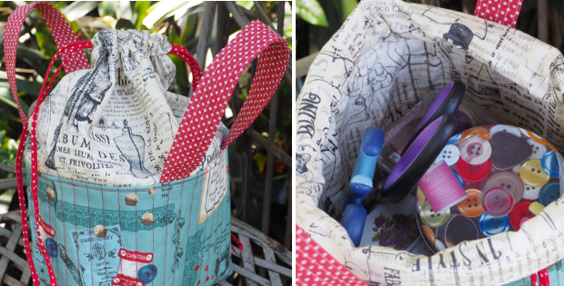 Fabric Sewing basket with drawstring top