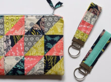Half square triangle zipper pouch matching key fob
