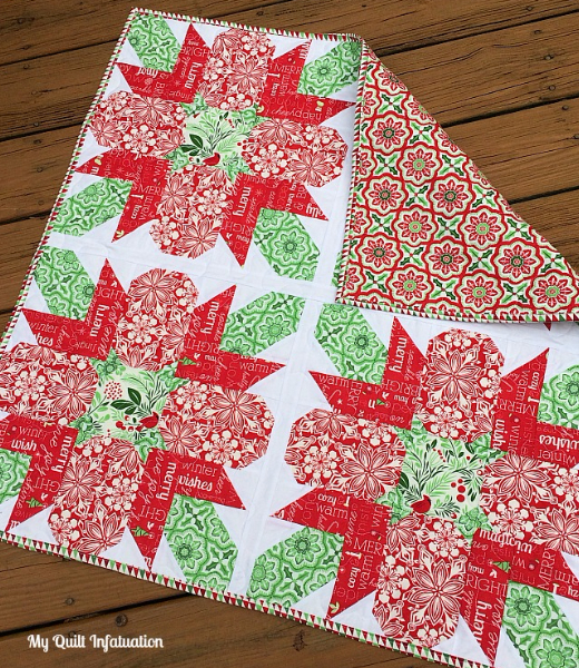 Poinsettia table topper in Christmas fabric