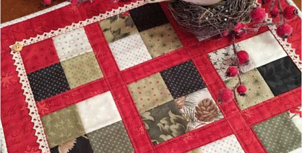 Christmas kitchen quilt easy four patch with crochet
