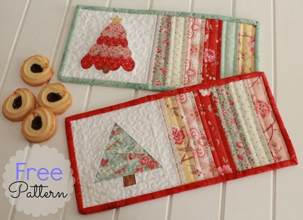 Christmas tree mug rug quilt 