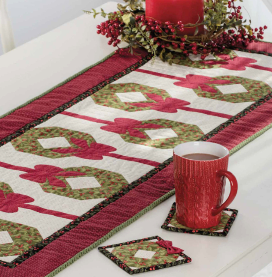 Holiday wreath table runner