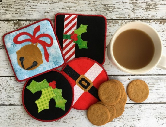 christmas coasters holly and bells