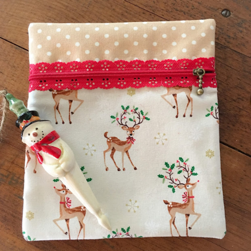 christmas zippered pouch with lace zipper