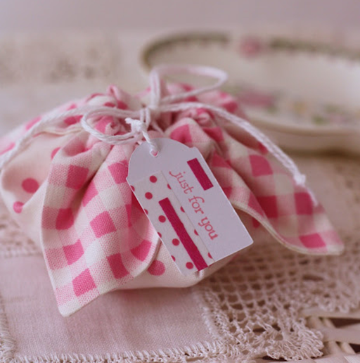 gingham and polka dot gift pouch