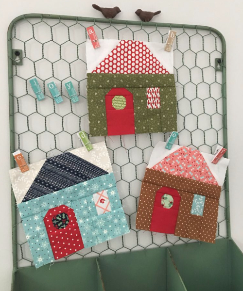 house quilt blocks cottage with wreath