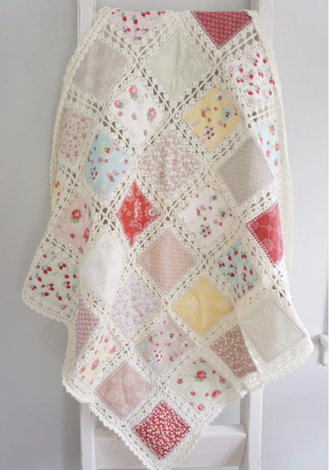 vintage style fabric and crochet quilt