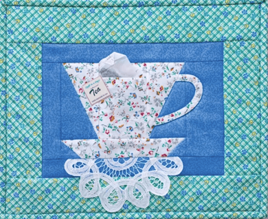 teacup quilt block with teabag pouch