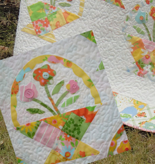 spring basket of flowers using floral fabric