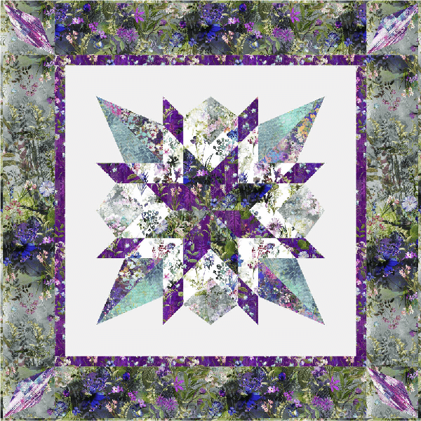 Star wall quilt using floral batiks