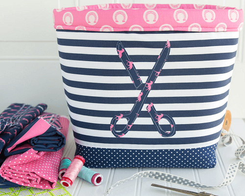 fabric basket with scissors applique