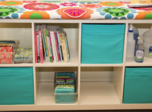 quilters ironing station with storage cubicles