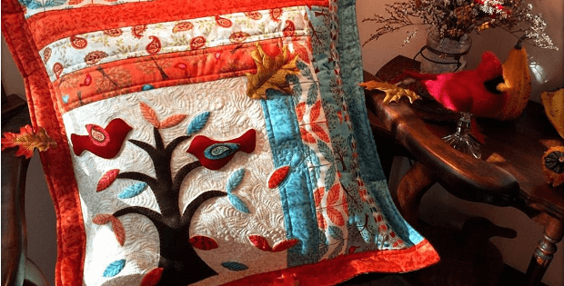 Paisley Fabric jelly roll bird quilt pillow