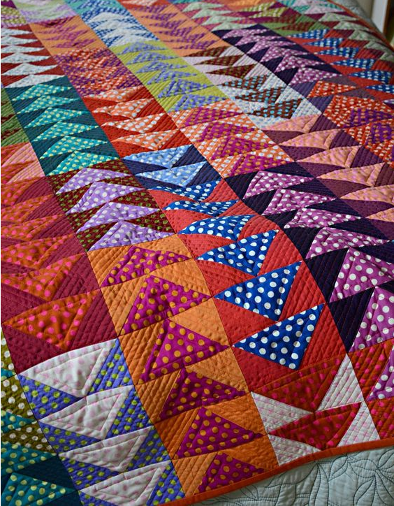 polka dot fabric flying geese quilt