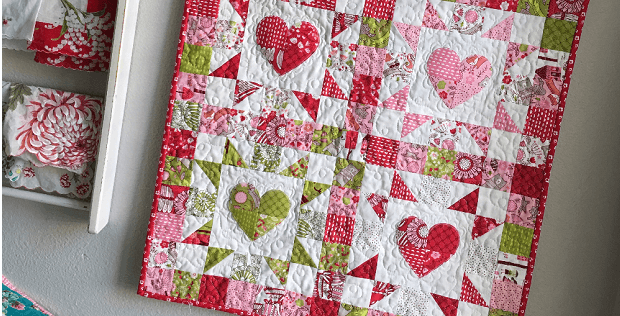 Jelly Roll 4 patch mini quilt Valentines