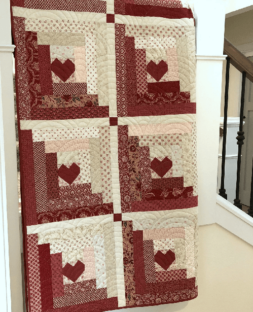 Sweet Treasures Log Cabin Hearts quilt