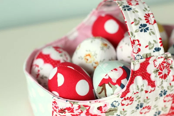 fabric basket with fabric eggs